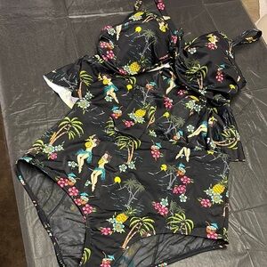 Torrid Black Tropical Print Swimsuit